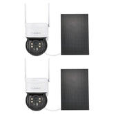 Pack of 2, Caméra IP sans fil Panoramique et Inclinaison 4MP - Alimentation sur Batterie/Solaire, Vision Nocturne Couleur, Audio Bidirectionnel, Compatible avec Alexa, Détection de Forme Humaine par PIR